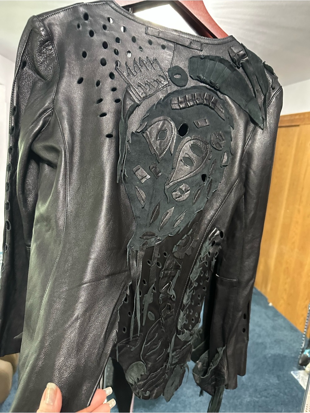 Artisan Black real  Leather Appliqué Fringe Jacket Goth look?